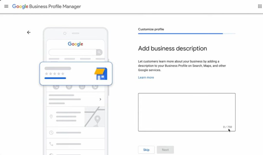 Adding a business description in google business profile — best way to advertise a garage door business with clear info