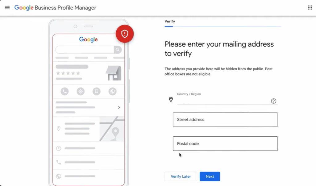 Entering business address for verification — best way to advertise a garage door business with a verified listing