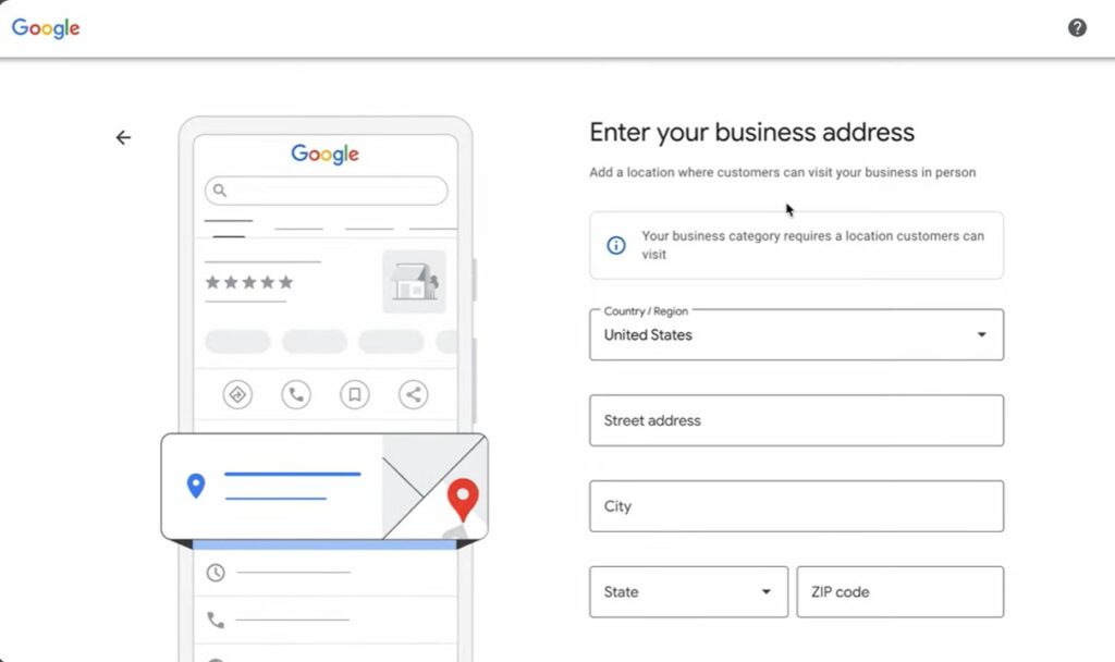 Filling in your business address on google — best way to advertise a garage door business with local visibility.