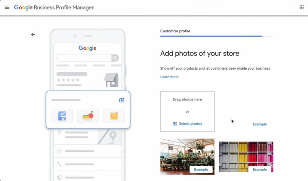Google business profile step for uploading store photos — best way to advertise a garage door business visually