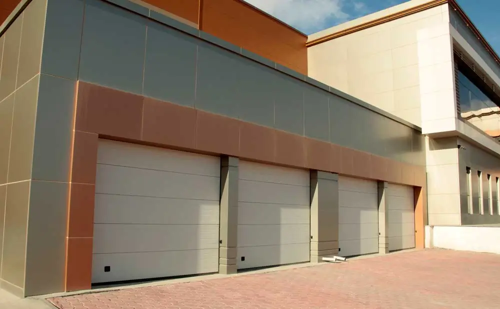 Factory style garage doors featured in garage door repair ppc services campaign
